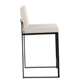 Fuji counter stool in Black Steel, Beige Fabric, side view, featuring fabric design