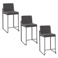 Fuji 26" Contemporary High Back Counter Stool in Black Steel and Charcoal Fabric- Set of 3 — pair view