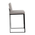 Fuji counter stool in Black Steel, Grey Fabric, side view, featuring fabric design