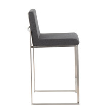 Fuji counter stool in Stainless Steel, Charcoal Fabric, side view, featuring fabric design