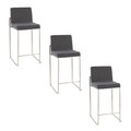 Fuji 26" Contemporary High Back Counter Stool in Stainless Steel and Charcoal Fabric- Set of 3 — pair view