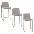 Fuji 26" Contemporary High Back Counter Stool in Stainless Steel and Grey Fabric- Set of 3 — pair view