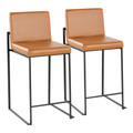 Fuji 26" Contemporary High Back Counter Stool in Black Metal and Camel Faux Leather- Set of 2 — pair view