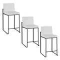 Fuji 26" Contemporary High Back Counter Stool in Black Steel and White Faux Leather- Set of 3 — pair view