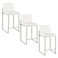 Fuji 26" Contemporary High Back Counter Stool in Stainless Steel and White Faux Leather- Set of 3 — pair view