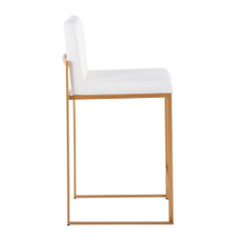 Fuji counter stool in Gold Steel, White Velvet, side view, featuring velvet design