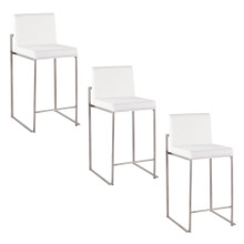 Fuji 26" Contemporary High Back Counter Stool in Stainless Steel and White Velvet- Set of 3 — pair view