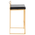Fuji counter stool in Gold Metal, Black PU, side view