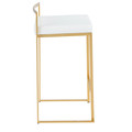 Fuji counter stool in Gold Metal, White PU, side view