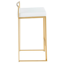 Fuji counter stool in Gold Metal, White PU, side view