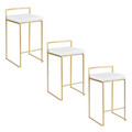 Fuji 26" Contemporary Counter Stool in Gold Metal with White Faux Leather- Set of 3 — pair view