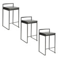 Fuji 26" Contemporary Stackable Counter Stool in Black Metal with Black Faux Leather Cushion- Set of 3 — pair view
