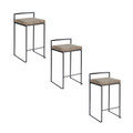 Fuji 26" Contemporary Stackable Counter Stool in Black Metal with Brown Faux Leather Cushion- Set of 3 — pair view