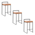 Fuji 26" Contemporary Stackable Counter Stool in Black Metal with Camel Faux Leather Cushion- Set of 3 — pair view