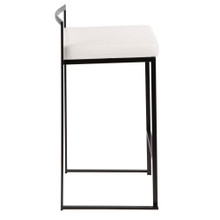 Fuji counter stool in Black Metal, White PU, side view