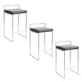 Fuji 26" Contemporary Stackable Counter Stool in Brushed Stainless Steel with Black Faux Leather- Set of 3 — pair view