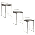 Fuji 26" Contemporary Stackable Counter Stool in Brushed Stainless Steel with Brown Faux Leather- Set of 3 — pair view