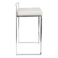 Fuji counter stool in Brushed Stainless Steel, White PU, side view
