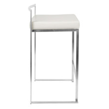 Fuji counter stool in Brushed Stainless Steel, White PU, side view