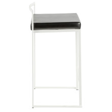 Fuji counter stool in White Metal, Black PU, side view