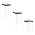 Fuji 26" Contemporary Stackable Counter Stool in White Metal with Black Faux Leather Cushion- Set of 3 — pair view