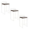 Fuji 26" Contemporary Stackable Counter Stool in White Metal with Brown Faux Leather Cushion- Set of 3 — pair view