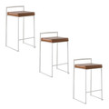 Fuji 26" Contemporary Stackable Counter Stool in White Metal with Camel Faux Leather Cushion- Set of 3 — pair view