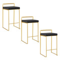 Fuji 26" Contemporary Counter Stool in Gold Metal with Black Velvet Cushion- Set of 3 — pair view