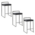 Fuji 26" Contemporary Stackable Counter Stool in Black Metal with Black Velvet Cushion- Set of 3 — pair view