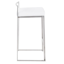Fuji counter stool in Brushed Stainless Steel, White Velvet, side view