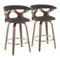 Gardenia Mid-Century Modern Counter Stool with Swivel in Walnut and Charcoal Fabric- Set of 2 — pair view