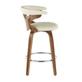 Gardenia counter stool in Walnut Wood, Cream PU, Chrome, side view, featuring swivel and upholstered seat
