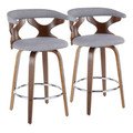 Gardenia 26" Mid-Century Modern Fixed Height Counter Stool with Swivel in Walnut and Light Grey Fabric- Set of 2 — pair view