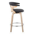 Gardenia counter stool in Whitewashed Wood, Charcoal Fabric, Chrome Metal, side view, featuring swivel and upholstered seat