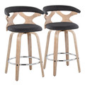 Gardenia 26" Farmhouse Fixed-Height Counter Stool with Swivel in Whitewashed Wood and Charcoal Fabric with Round Chrome Metal Footrest- Set of 2 — pair view