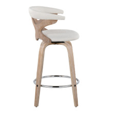 Gardenia counter stool in Whitewashed Wood, Cream Fabric, Chrome Metal, side view, featuring swivel and upholstered seat