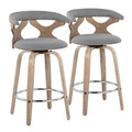 Gardenia 26" Farmhouse Fixed-Height Counter Stool with Swivel in Whitewashed Wood and Grey Fabric with Round Chrome Metal Footrest- Set of 2 — pair view
