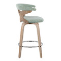 Gardenia counter stool in Whitewashed Wood, Seafoam Green Fabric, Chrome Metal, side view, featuring swivel and upholstered seat