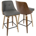Gianna counter stool in Walnut Wood, Grey PU, Black Metal, featuring swivel and wood frame