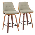 Gianna 26" Mid-Century Modern Counter Stool with Swivel in Walnut with Light Grey Faux Leather- Set of 2 — pair view