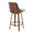 Gianna 26" Mid-Century Modern Fixed-Height Counter Stool with Swivel in Walnut Wood and Light Grey Faux Leather with Round Black Metal Footrest- Set of 2 — rear three-quarter view