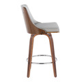 Gianna counter stool in Walnut Wood, Chrome Metal, Light Grey PU, side view, featuring swivel and wood frame