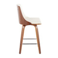 Gianna counter stool in Walnut Wood, Chrome Metal, Cream PU, side view, featuring swivel and metal footrest