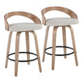 Grotto 26" Fixed-Height Counter Stool with Swivel in Whitewashed Wood and Oat Fabric with Round Black Metal Footrest- Set of 2 — pair view