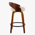 Grotto counter stool in Walnut Wood, Black Metal, Cream PU, side view, featuring swivel and wood frame