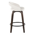 Grotto counter stool in Walnut Glazed Wood, White PU, Black Metal, side view, featuring swivel and wood frame