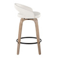 Grotto counter stool in Whitewashed Wood, White PU, Black Metal, side view, featuring swivel and wood frame