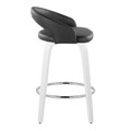 Cinch counter stool in White Wood, Black PU, Chrome Metal, side view, featuring swivel and wood frame