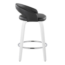 Cinch counter stool in White Wood, Black PU, Chrome Metal, side view, featuring swivel and wood frame