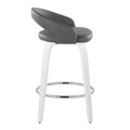 Cinch counter stool in White Wood, Grey PU, Chrome Metal, side view, featuring swivel and wood frame